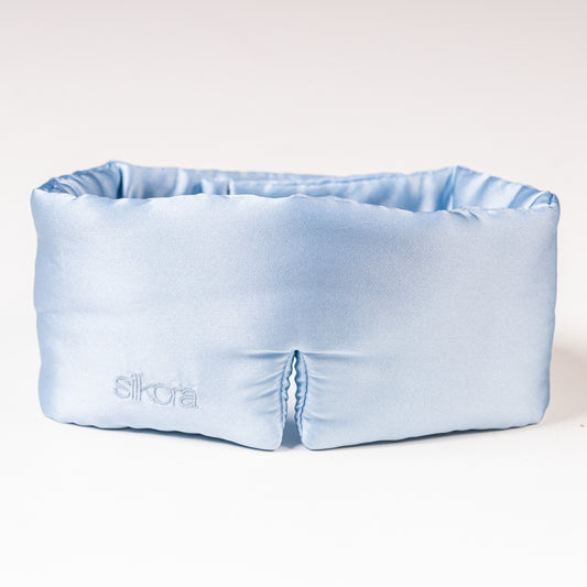 Silkora Premium Silk Deep Sleep Mask - 22 Momme 100% Mulberry Silk - Sleep Eye Mask for Men & Women - Icy Blue