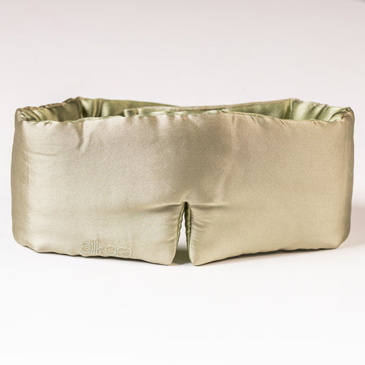 Silkora Premium Silk Deep Sleep Mask - 22 Momme 100% Mulberry Silk - Sleep Eye Mask for Men & Women - Olive Green